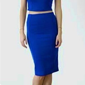 Paxton Skirt Set 2 piece Knit Bodycon Strapless Bandeau Blue S Cocktail Party